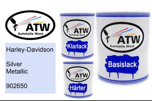 Harley-Davidson, Silver Metallic, 902650: 1L Lackdose + 1L Klarlack + 500ml Härter - Set, von ATW Autoteile West.